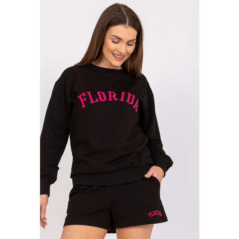MladaModa Souprava šortek a mikiny s vyšívaným nápisem Florida černá