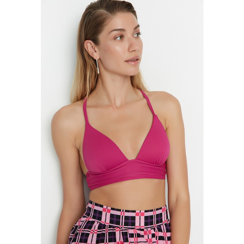 Trendyol Fuchsia Triangle Push Up Texturovaný horní díl bikin