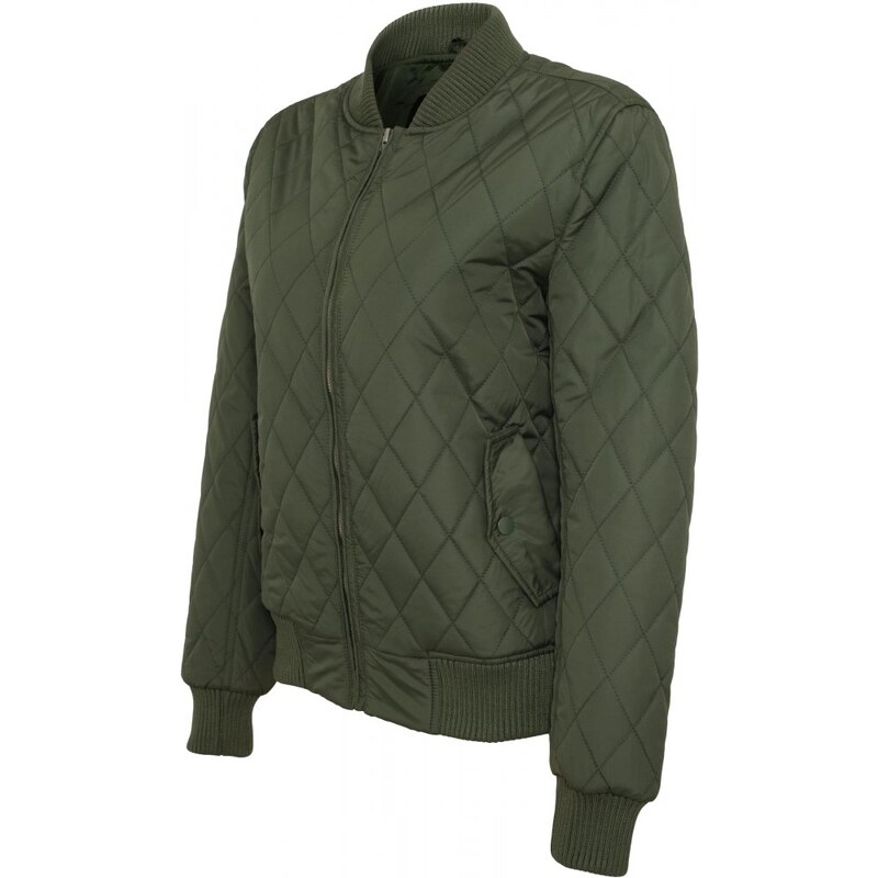 Dámská prošívaná bomber bunda Urban Classics Diamond Quilt Nylon - olivová