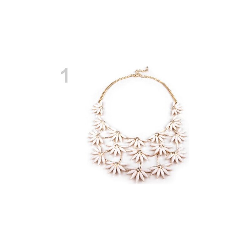 Stoklasa Kovový náhrdelník s květy a kamínky (1 ks) - 1 bílá