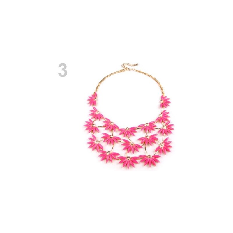 Stoklasa Kovový náhrdelník s květy a kamínky (1 ks) - 3 růžová neon