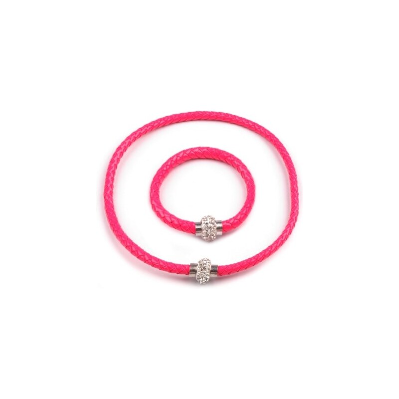 Stoklasa Splétaný náhrdelník a náramek sada (1 sada) - růžová neon