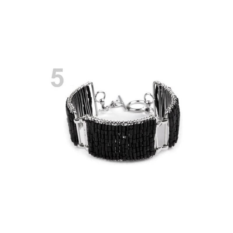Stoklasa Náramek šíře 23mm s perličkami a americkým zapínáním (1 ks) - 5 černá
