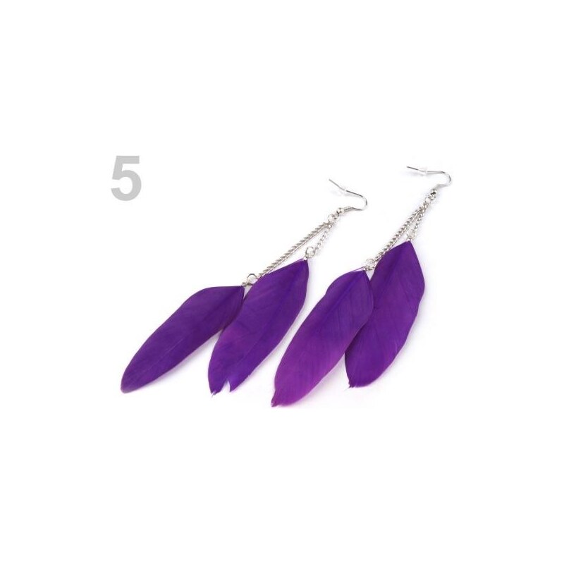 Stoklasa Náušnice peříčkové 11cm jednobarevné (1 pár) - 5 fialová purpura