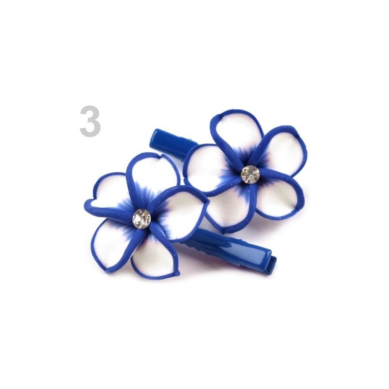 Stoklasa Vlasová sponka 30x50mm s ozdobou FIMO květina (1 pár) - 3 modrá královská