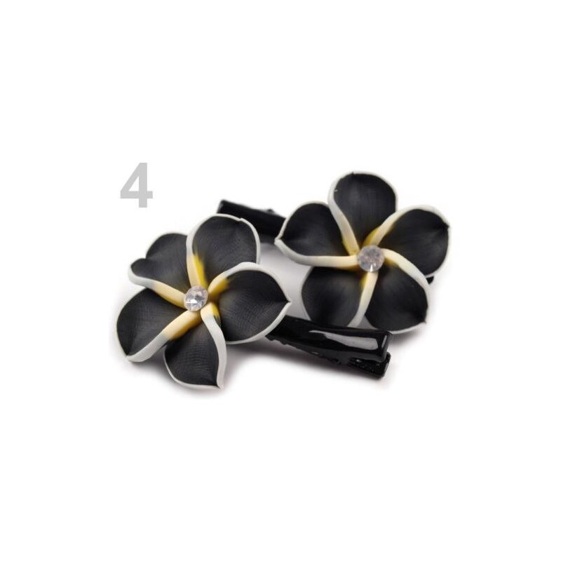 Stoklasa Vlasová sponka 30x50mm s ozdobou FIMO květina (1 pár) - 4 černá