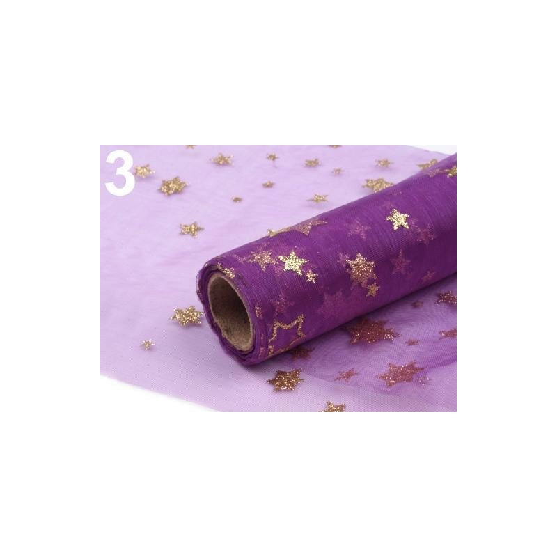 Stoklasa Organza šíře 15cm návin 4,5m neobšitá s glitry (1 ks) - 3 fialová purpura