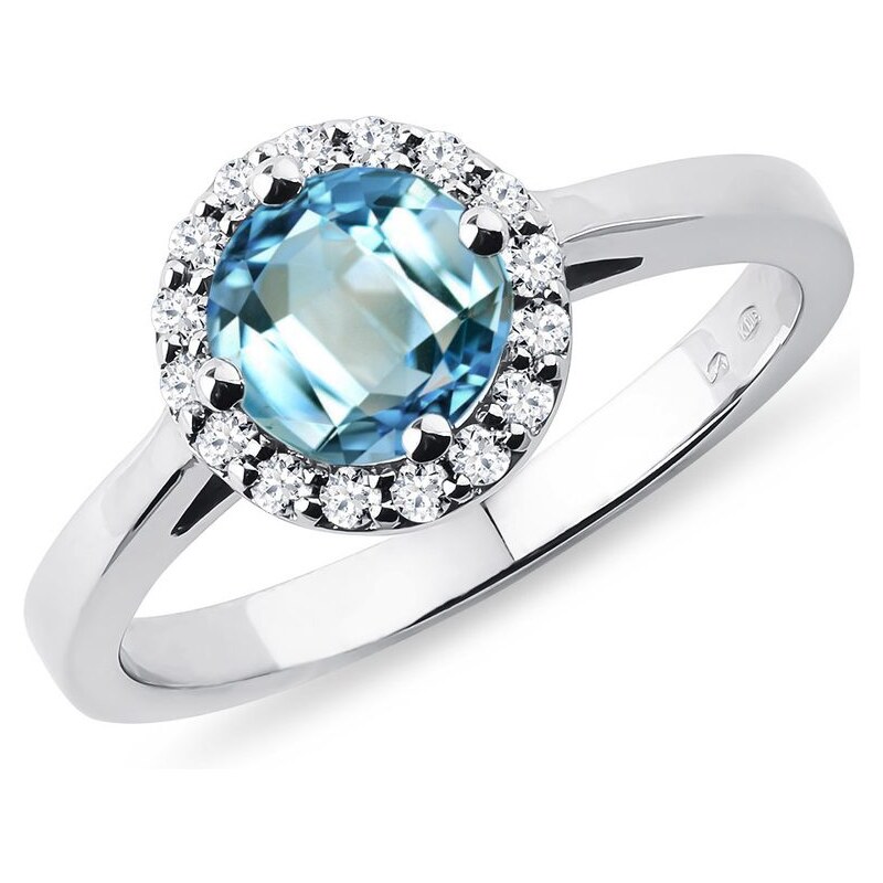 Zlatý prsten halo s topazem a diamanty KLENOTA K0030042