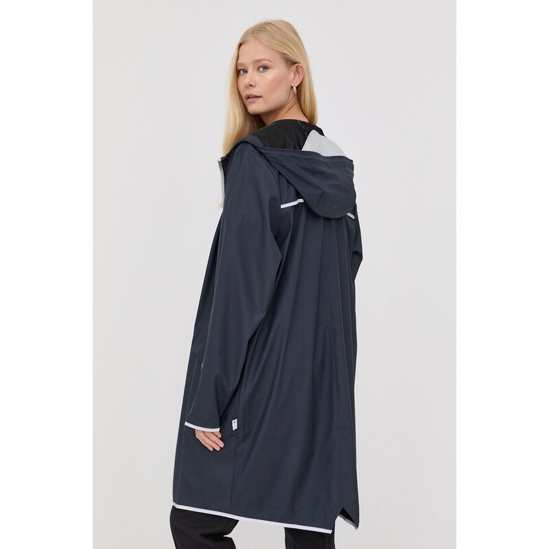 Nepromokavá bunda Rains 18540 Long Jacket Reflective tmavomodrá barva, přechodná, 18540.54-NavyReflec