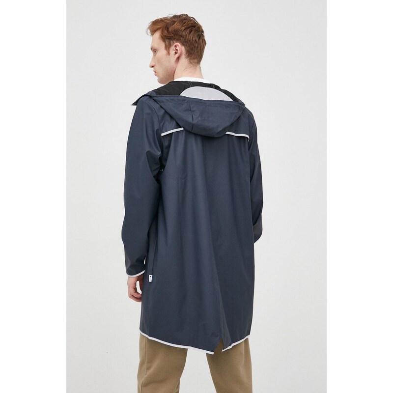 Nepromokavá bunda Rains 18540 Long Jacket Reflective tmavomodrá barva, přechodná, 18540.54-NavyReflec