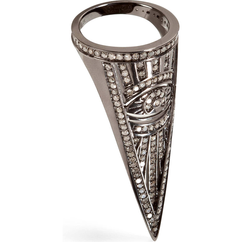 Lynn Ban Black Rhodium Silver Eye Ring with Diamonds