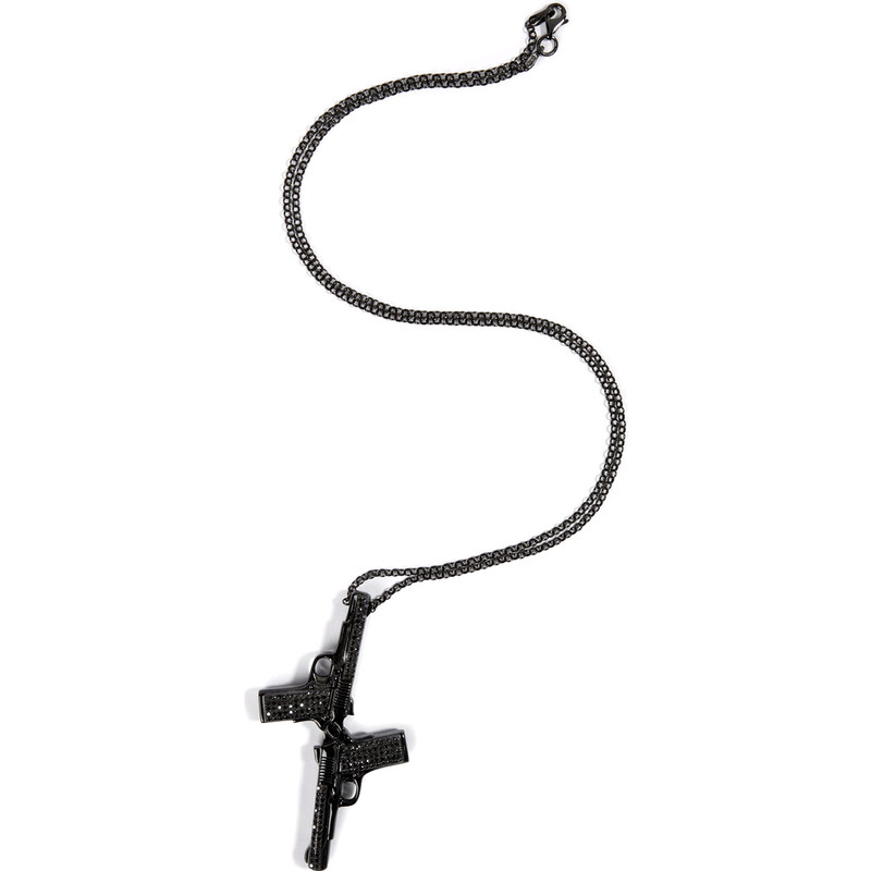 Lynn Ban Black Rhodium Silver Double Pavé Gun Pendant Necklace