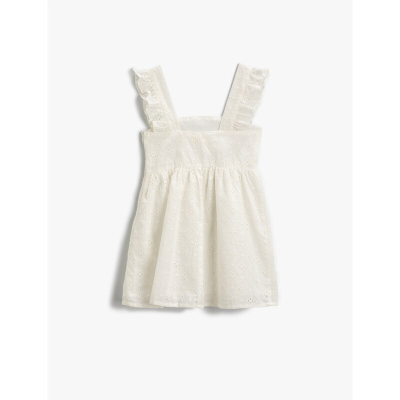 Koton Girls' Embroidered Ruffle Sleeve Mini Dress