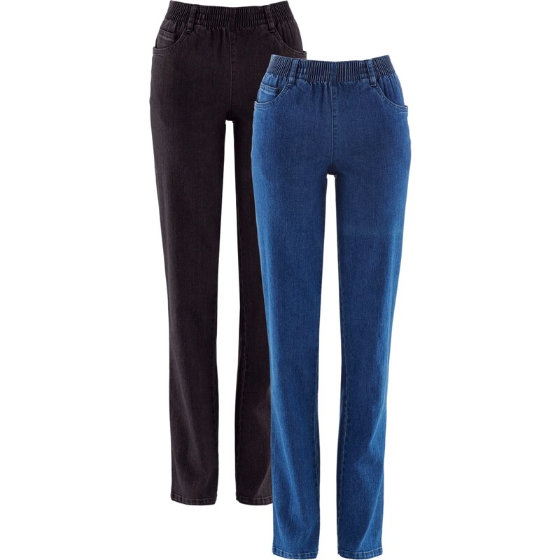 bonprix Strečové džíny Mid Waist, dlouhé Straight (2 ks v balení) Modrá