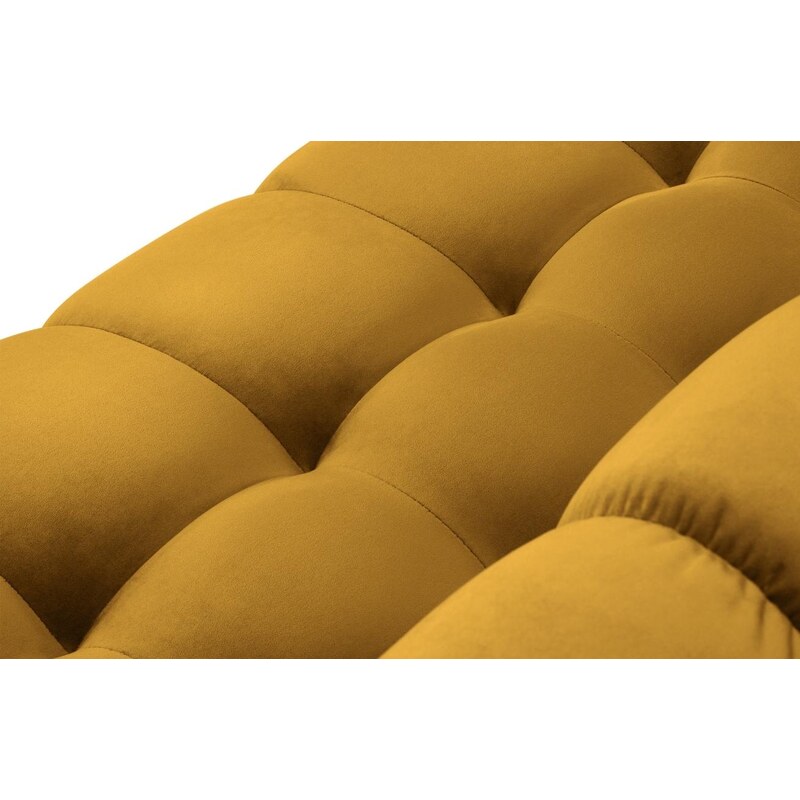 Žlutá sametová šestimístná rohová pohovka do "U" MICADONI MAMAIA 383 cm se zlatou podnoží