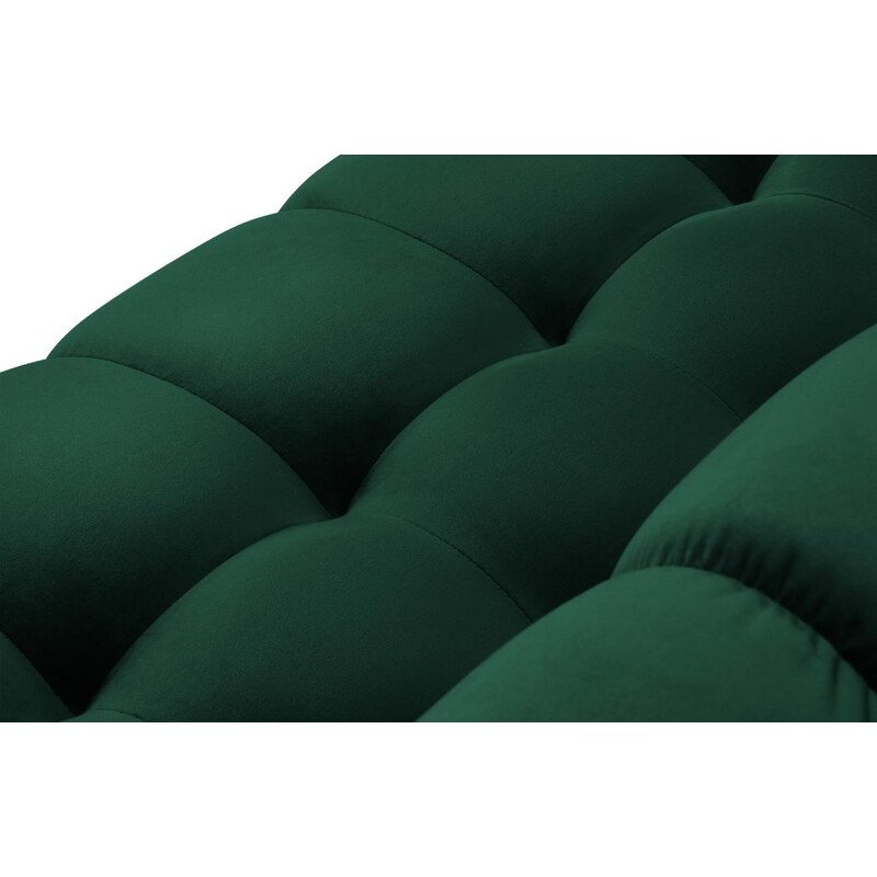 Tmavě zelená sametová šestimístná rohová pohovka do "U" MICADONI MAMAIA 383 cm se zlatou podnoží