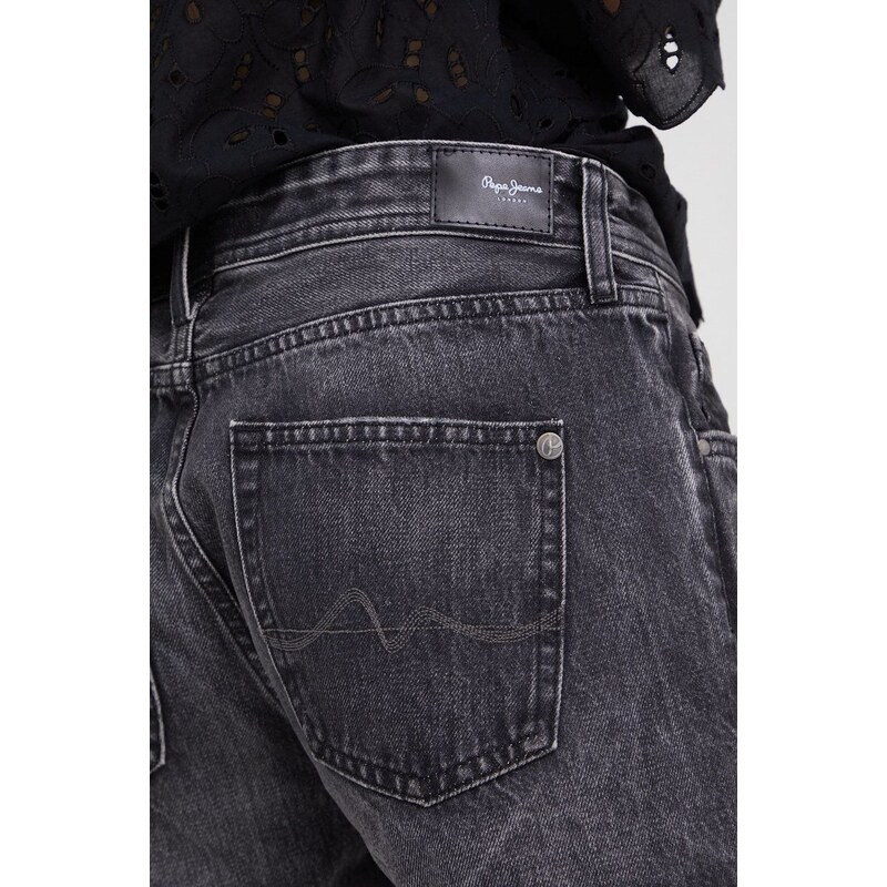 Džínové šortky Pepe Jeans Thrasher dámské, černá barva, hladké, medium waist