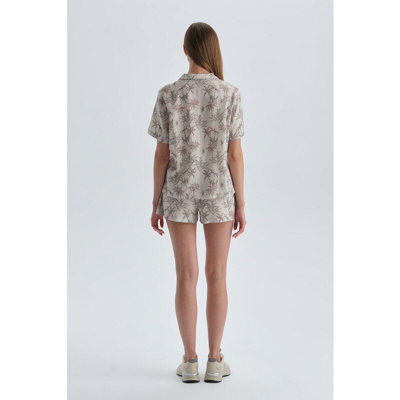 Dagi Beige Floral Linen Shirt