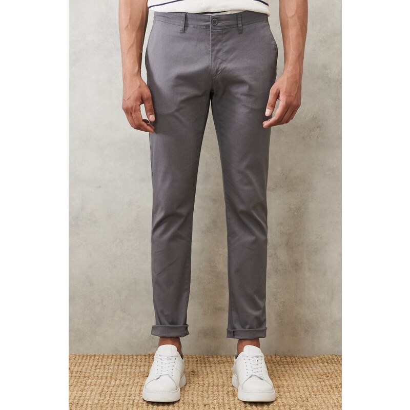 AC&Co / Altınyıldız Classics Men's Gray Slim Fit Slim Fit Chino Pants with Side Pockets, Flexible