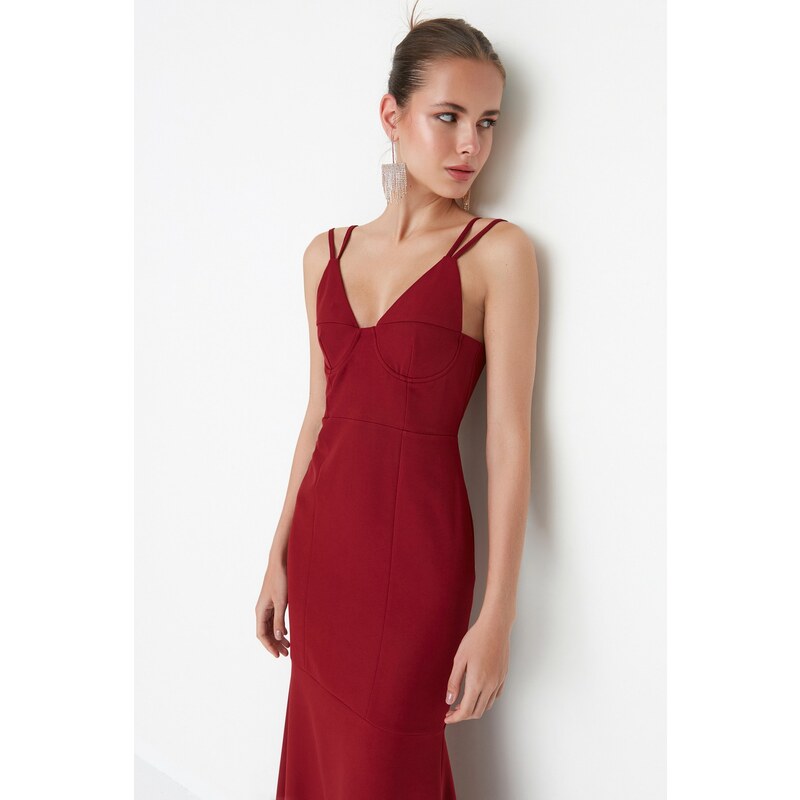 Trendyol Evening Dress With Claret Red Collar Detailed Long Evening Dress