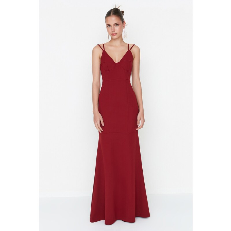 Trendyol Evening Dress With Claret Red Collar Detailed Long Evening Dress