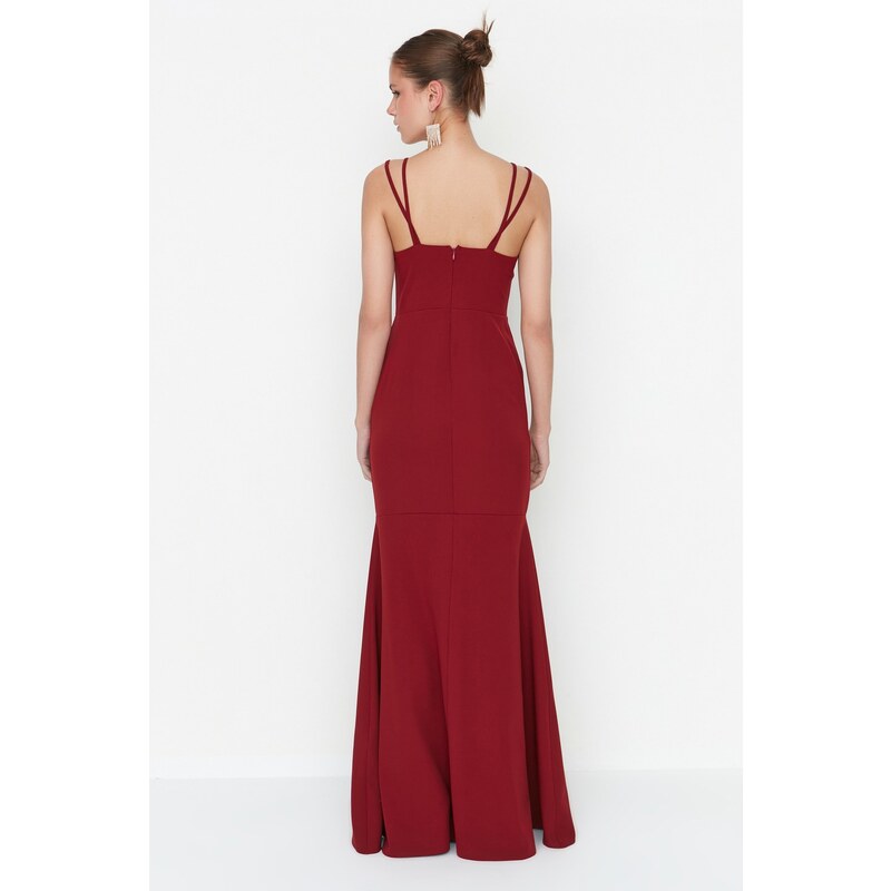 Trendyol Evening Dress With Claret Red Collar Detailed Long Evening Dress