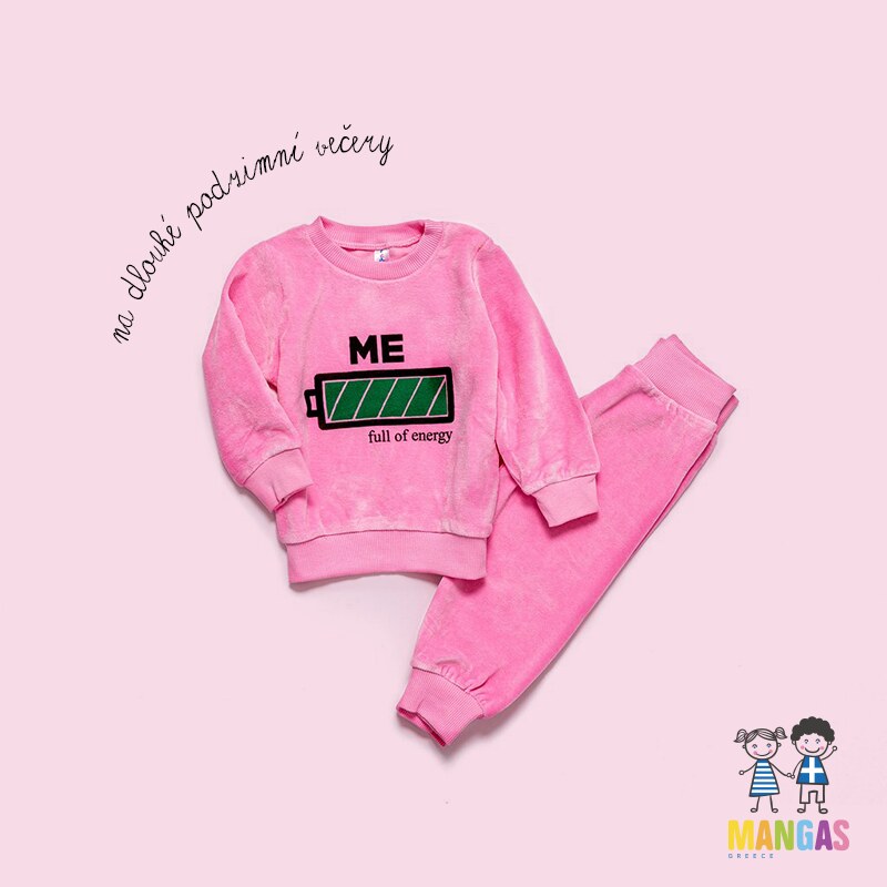 JOYCE Dívčí bavlněné pyžamo "Battery" / Růžové