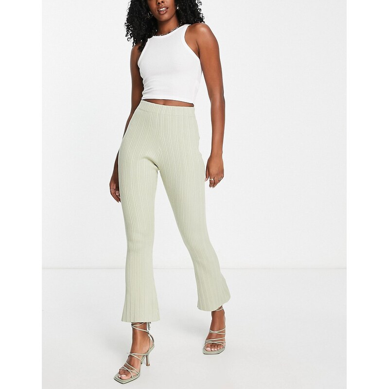 Edited plisse flared trousers co-ord in khaki-Green 70174268