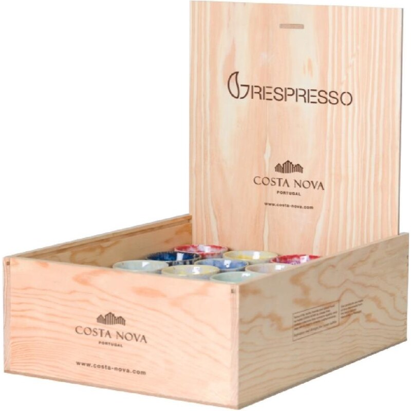 Dřevěný box s 40 barevnými šálky na espresso COSTA NOVA GRESPRESSO 0,1 l