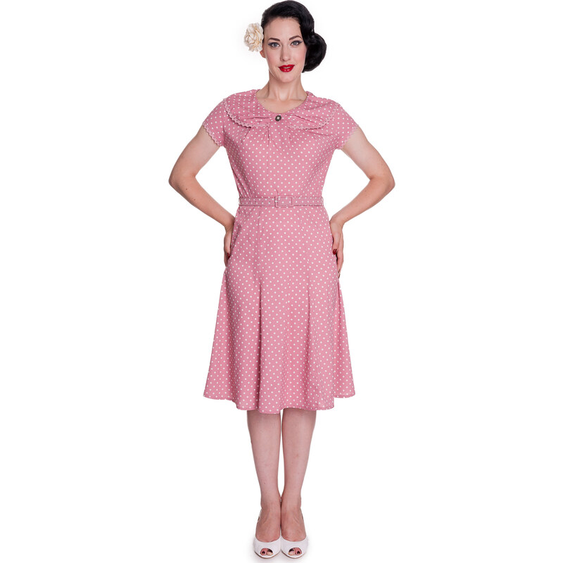 INGRID růžové puntíkované šaty - 40.léta - Retro šaty