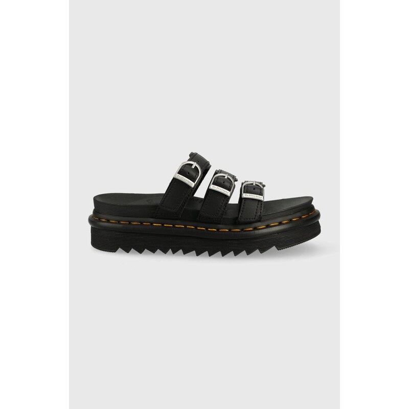 Kožené pantofle Dr. Martens dámské, černá barva, na platformě, DM25456001.Blaire.Slid-Black.Hydr