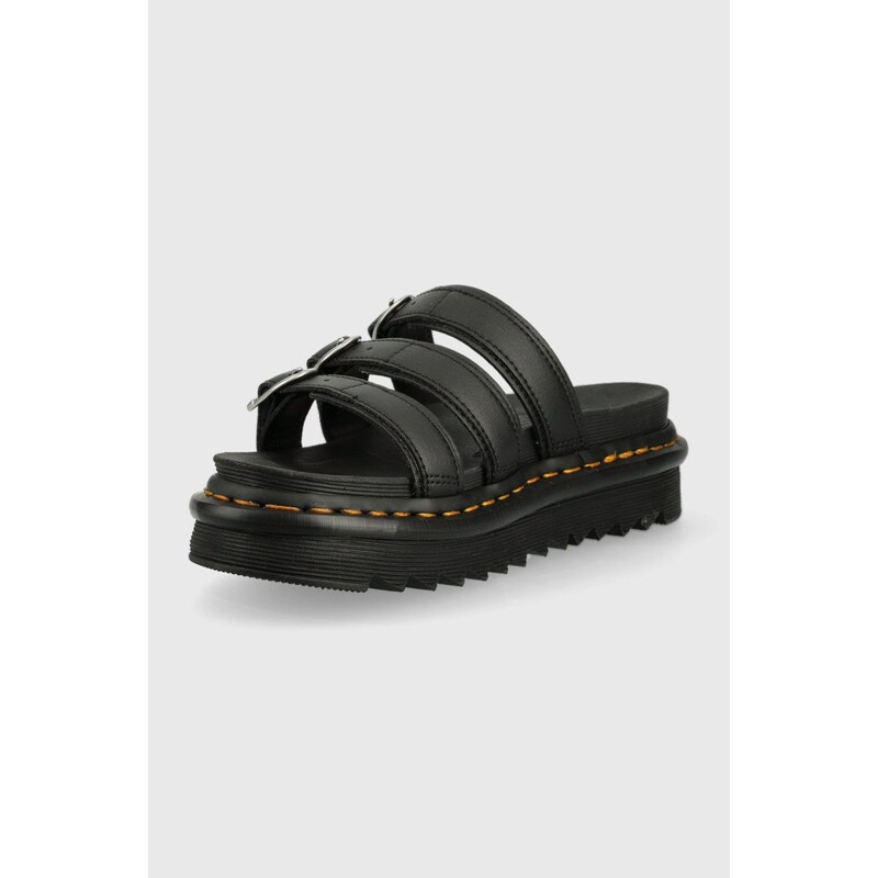 Kožené pantofle Dr. Martens dámské, černá barva, na platformě, DM25456001.Blaire.Slid-Black.Hydr