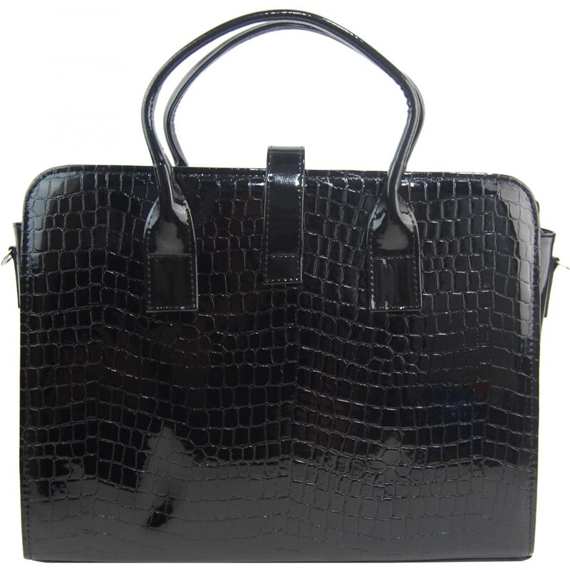 Barebag Černá lakovaná kroko dámská aktovka / taška na notebook 15.6" ST02 GROSSO