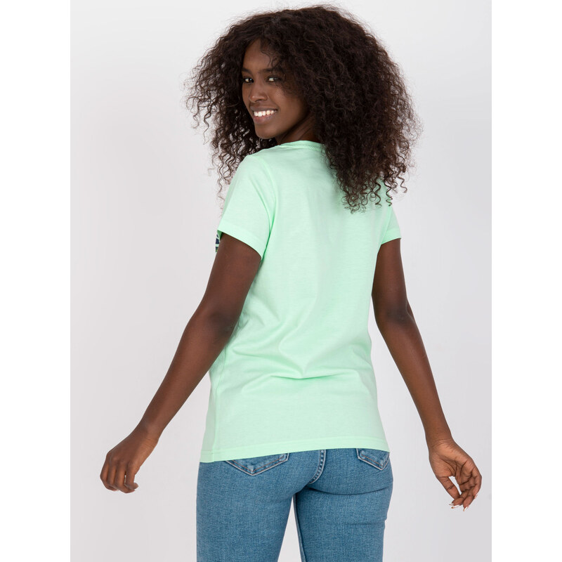 BASIC Světle zelené tričko s květinovým potiskem a nápisem "Tropic" -light green Mint