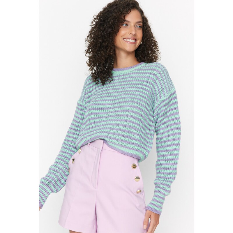 Trendyol Lilac Crop pruhovaný pletený svetr
