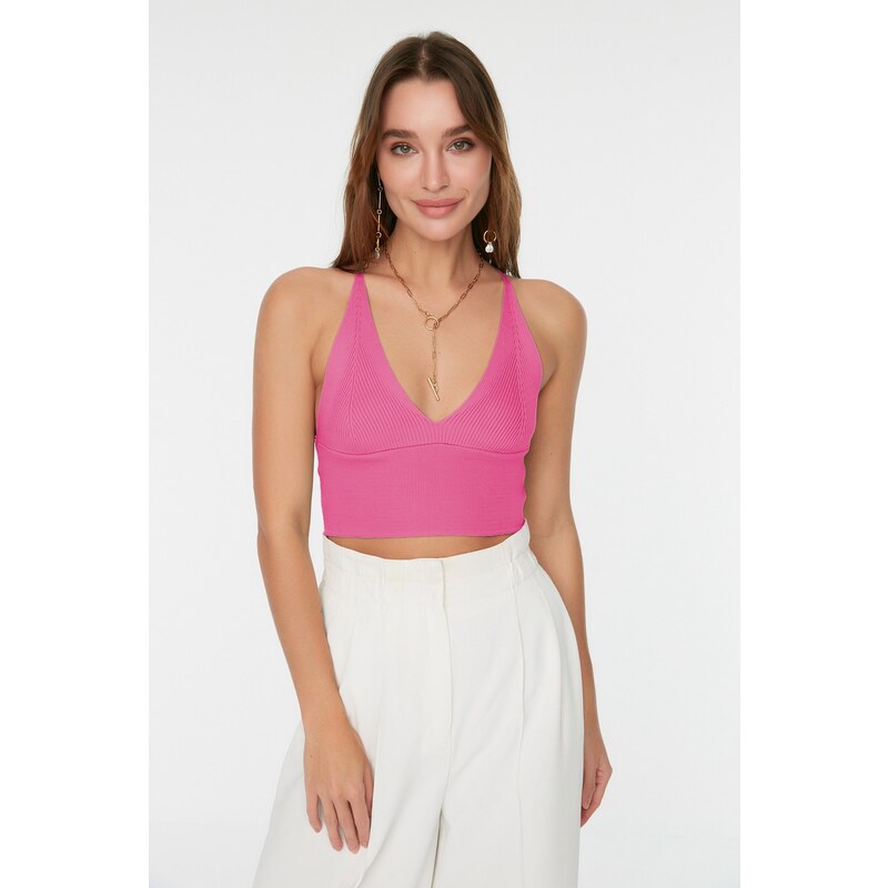 Trendyol Pink Super Crop Back Detailed Knitwear Blouse