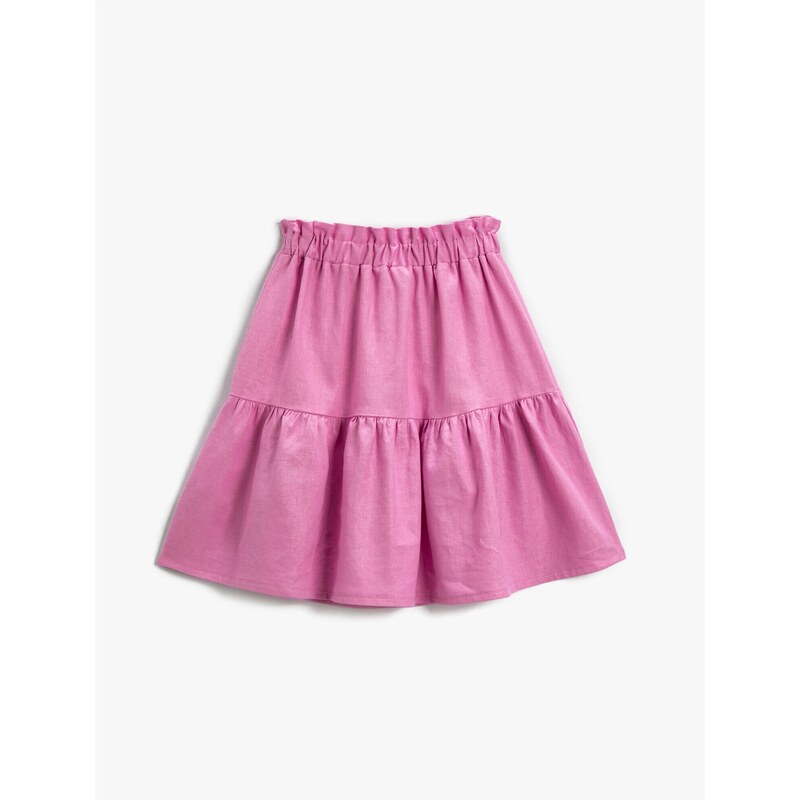 Koton Frilly Midi Skirt with Linen Blended Elastic Waist