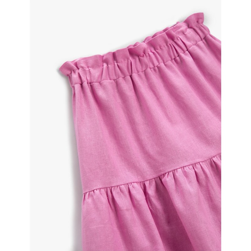 Koton Frilly Midi Skirt with Linen Blended Elastic Waist