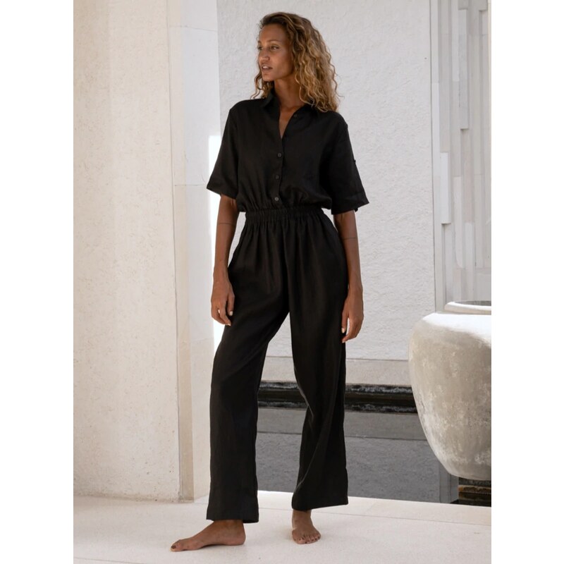 Luciee Linen Jumpsuit - Black