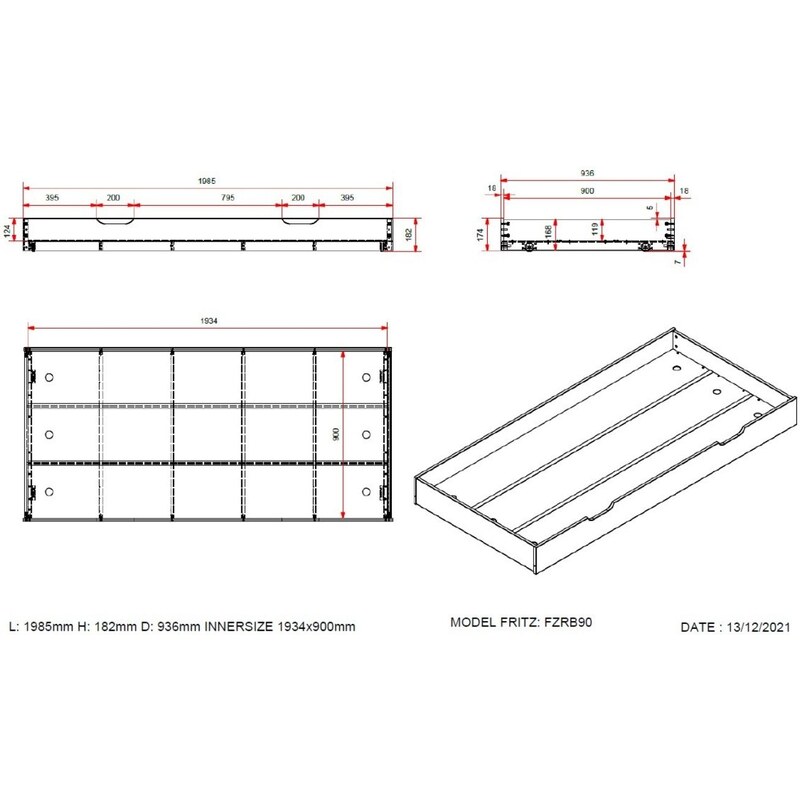 Bílá borovicová zásuvka k posteli Vipack Fritz 198,5 x 94 cm