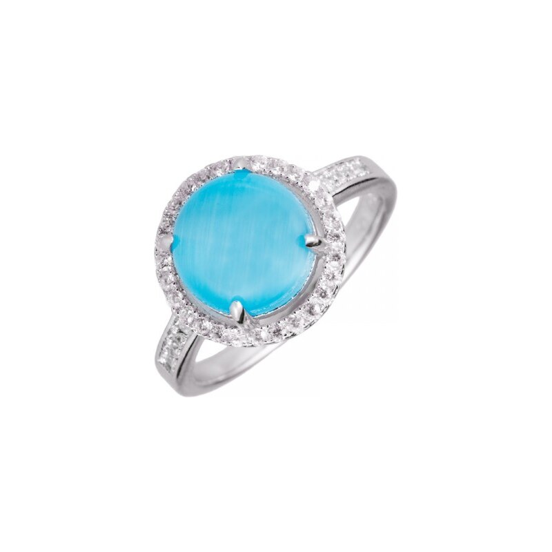 Meucci stříbrný prsten s modrým kamínkem a zirkony SS27R