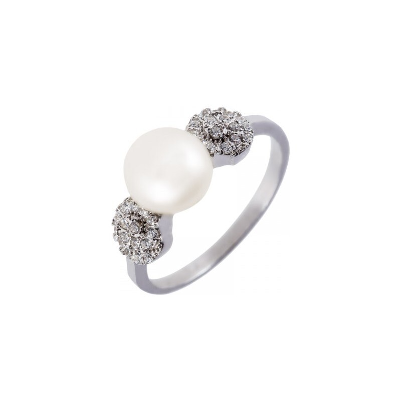 Meucci stříbrný prsten s říční perlou a kytičkami ze zirkonů SP10R