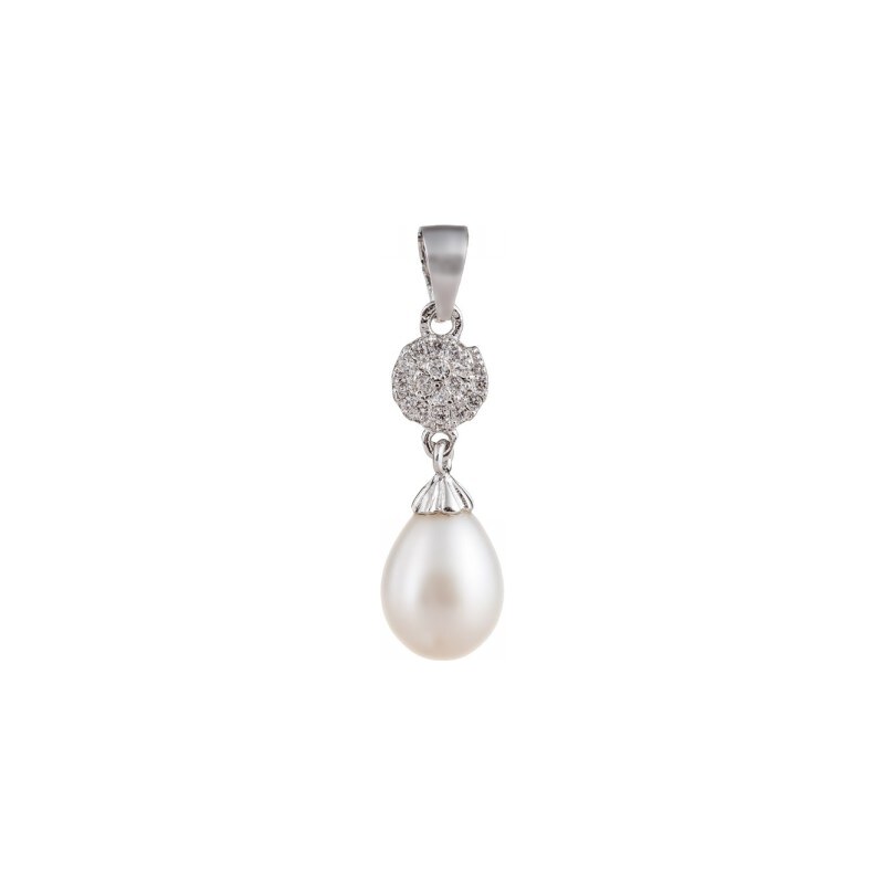 Meucci stříbrný přívěs s říční perlou a kytičkami ze zirkonů SP10P