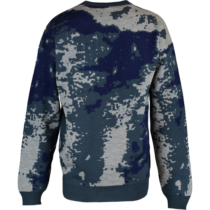 Trendyol Men's Indigo Slim Fit Crew Neck Jacquard Knitwear Sweater