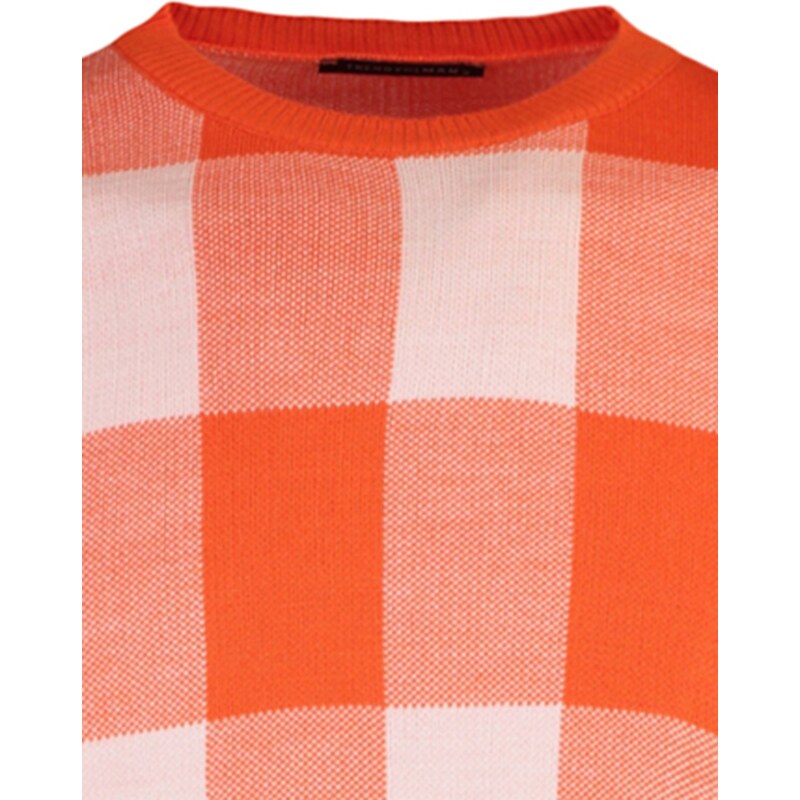 Trendyol Men's Orange Oversize Fit Wide Fit Crew Neck Checkered Knitwear Sweater