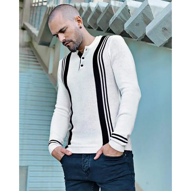 Fashionformen Stylový pánský polo svetr bílý LAGOS 2426