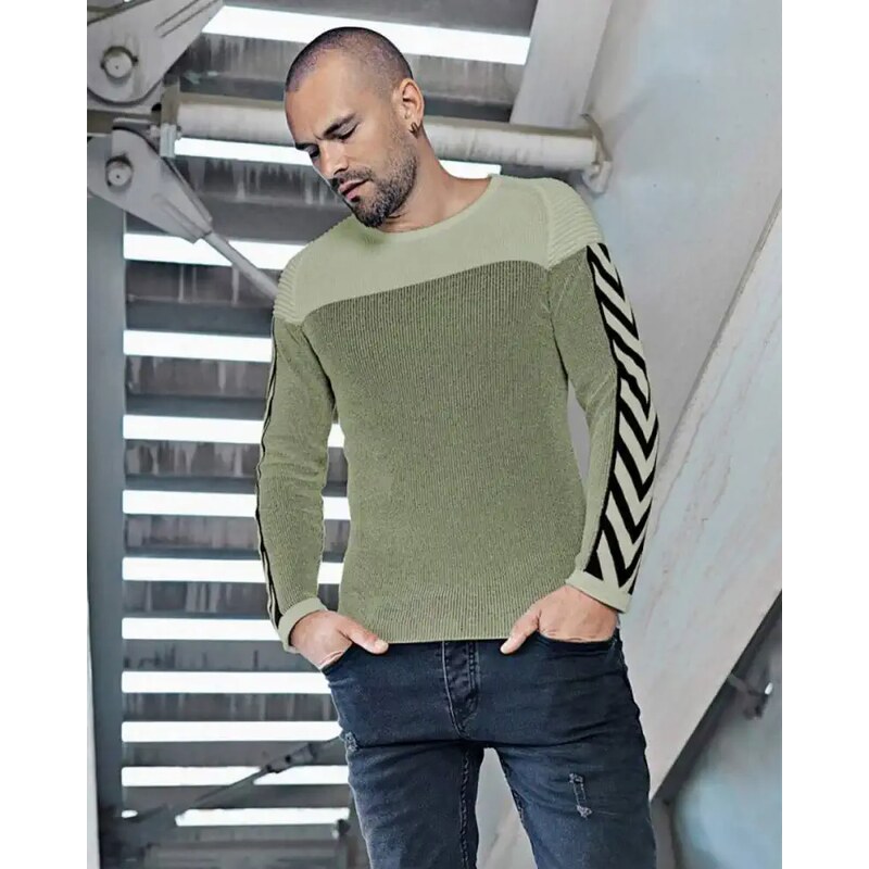 Fashionformen Zajímavý melírovaný pánský svetr se vzorem LAGOS 2369