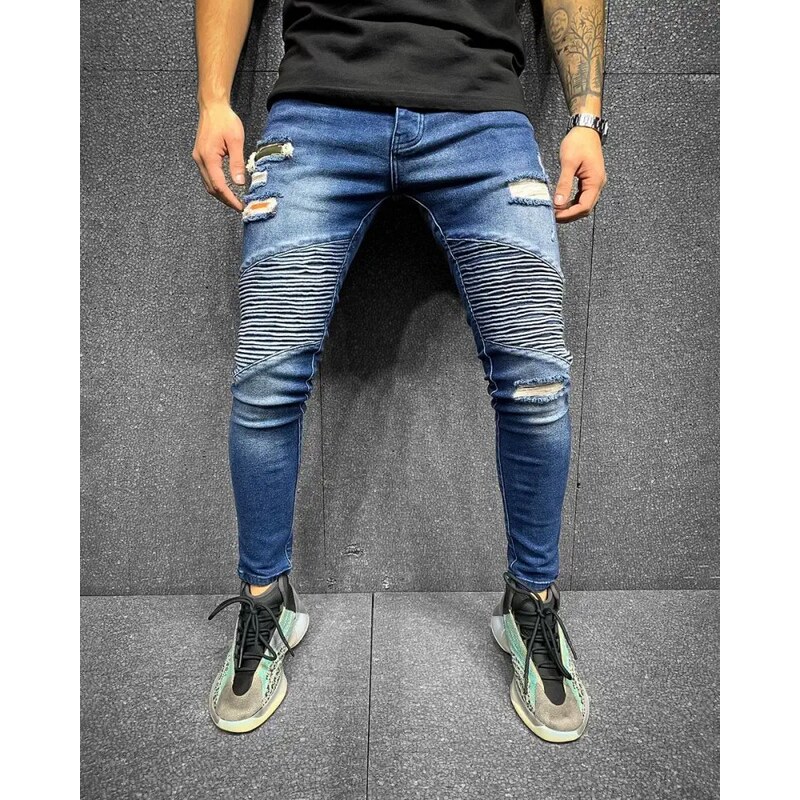 Fashionformen Jedinečné modré pánské džíny 2Y Premium Ribbed