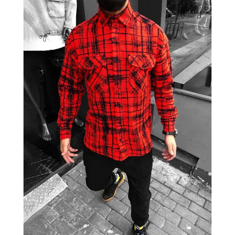 Fashionformen Červená pánská flanelová košile OX