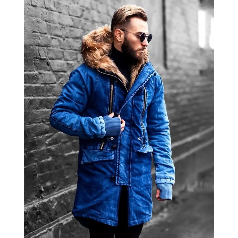Fashionformen Zimní pánská riflová bunda parka modrá OJ Denim
